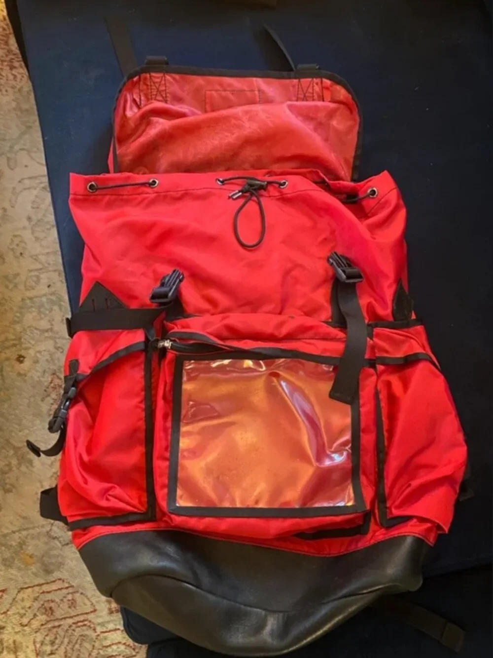 Vintage 90s LL Bean Deluxe Continental Rucksack 33L Medium Red Black Leather